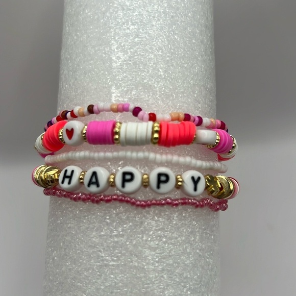 5PC Happy ❤️ Letter Bracelet Stack - Picture 3 of 4